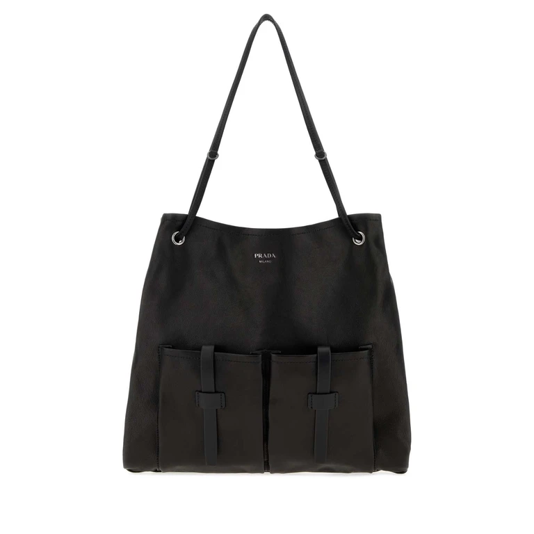 Black Leather Large Prada Route Shopping Bag Nero Borse A Mano - Women