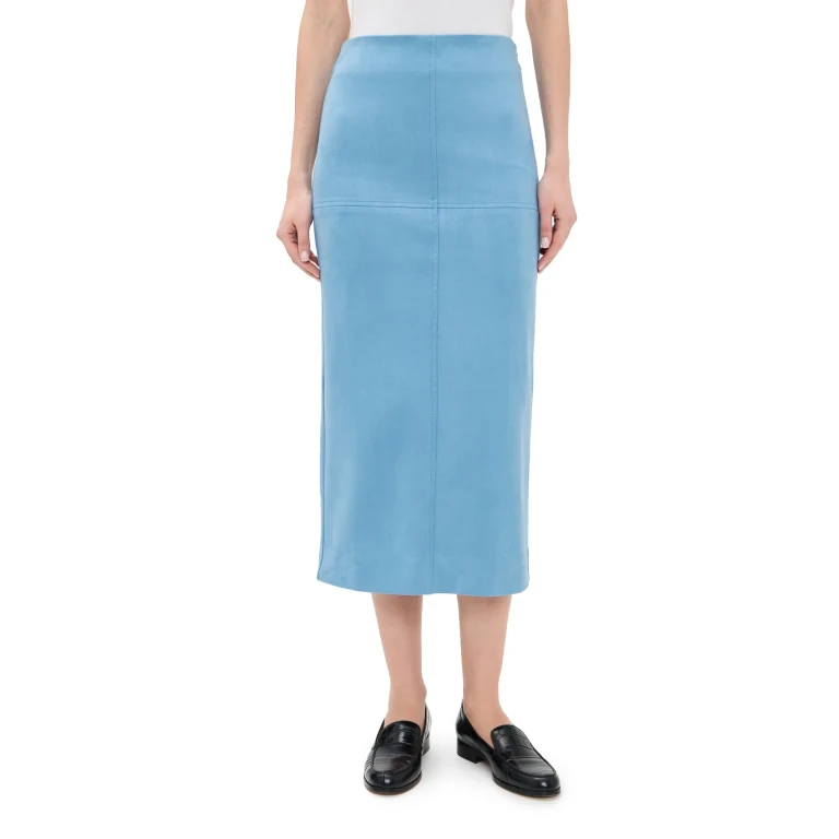 English Factory Faux Suede Midi Skirt Slate Blue S