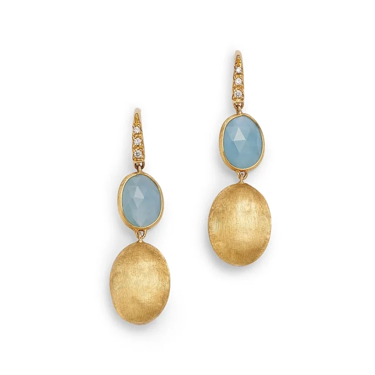 Marco Bicego 18K Yellow Gold Siviglia Aquamarine & Diamond Textured Bead Drop Earrings