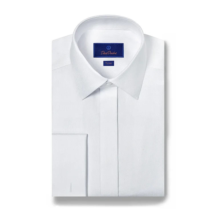 David Donahue Trim Fit French Cuff Covered Placket Formal Shirt