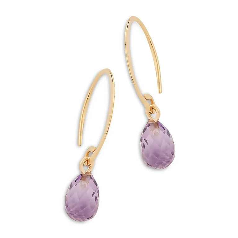 Amethyst Briolette Mini Sweep Drop Earrings in 14K Yellow Gold