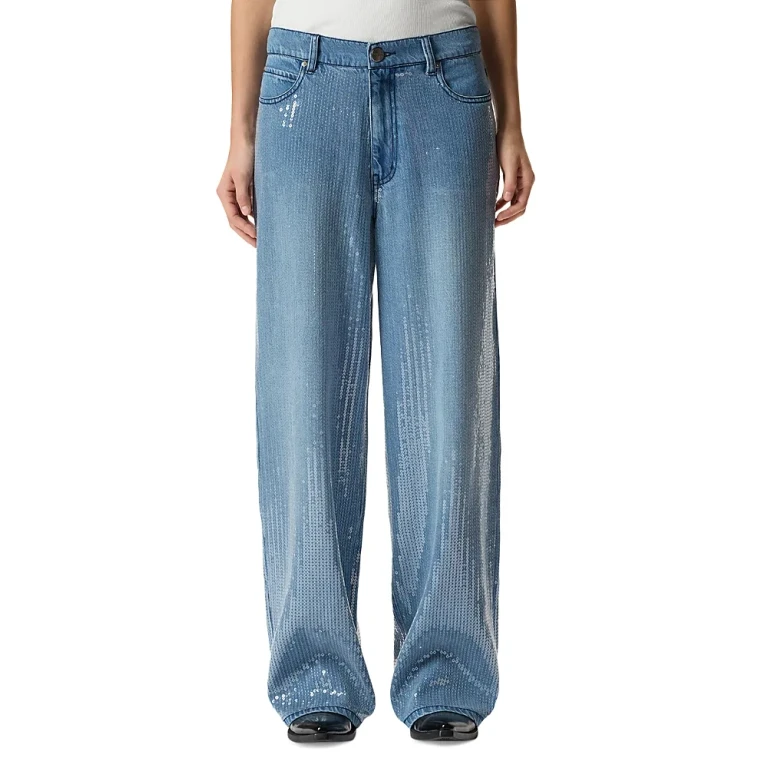 Pinko Lauryn Loose Clear Sequin Jeans in Mid Wash