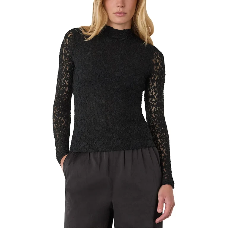 Whistles Lace Detail High Neck Top