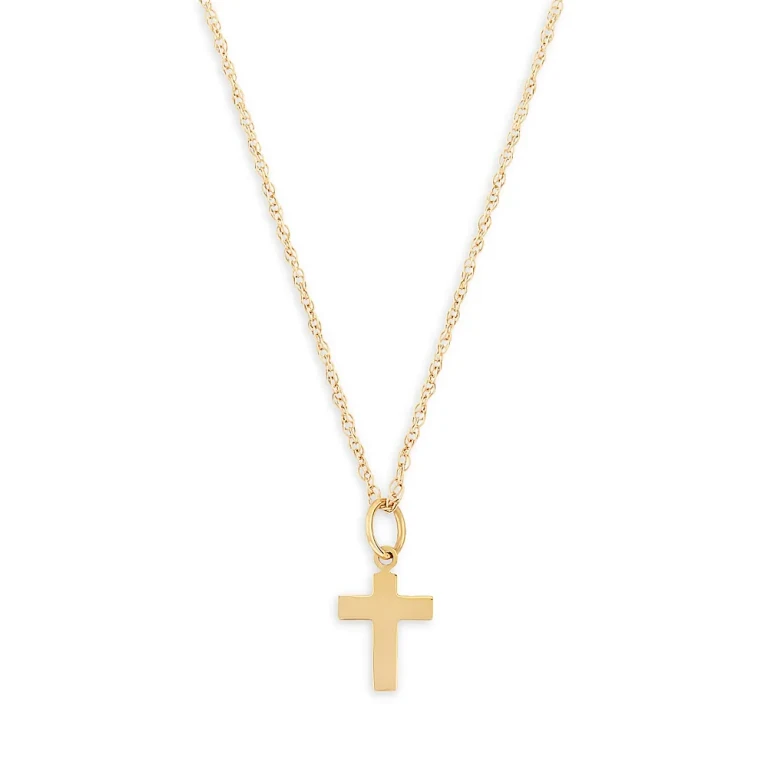 Children's Small Cross Pendant Necklace in 14K Yellow Gold, 14