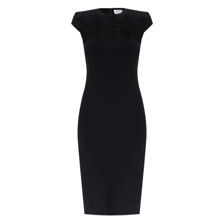 알렉산더 맥퀸 캡 슬리브 레이스 자수 미디 드레스
