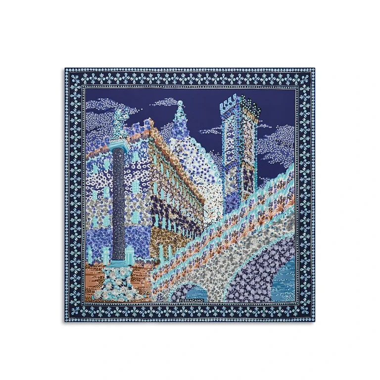 Ferragamo Palazzo Print Square Silk Scarf