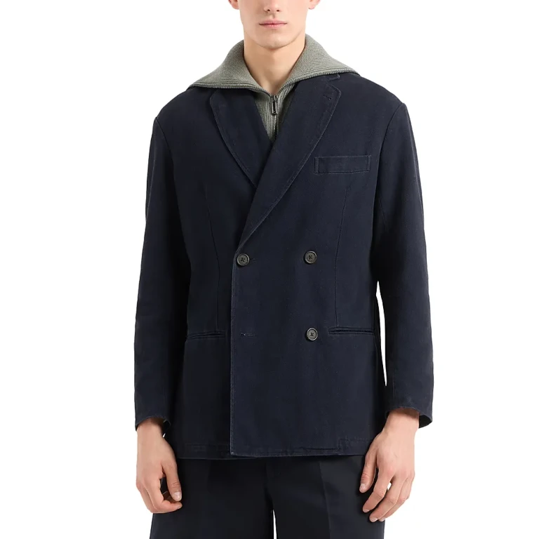 Emporio Armani Regular Fit Double Breasted Cotton Blazer