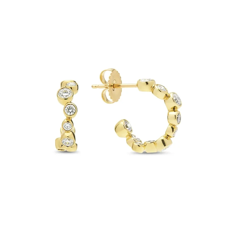 Lagos 18K Yellow Gold Fizz Diamond Bezel Huggie Hoop Earrings