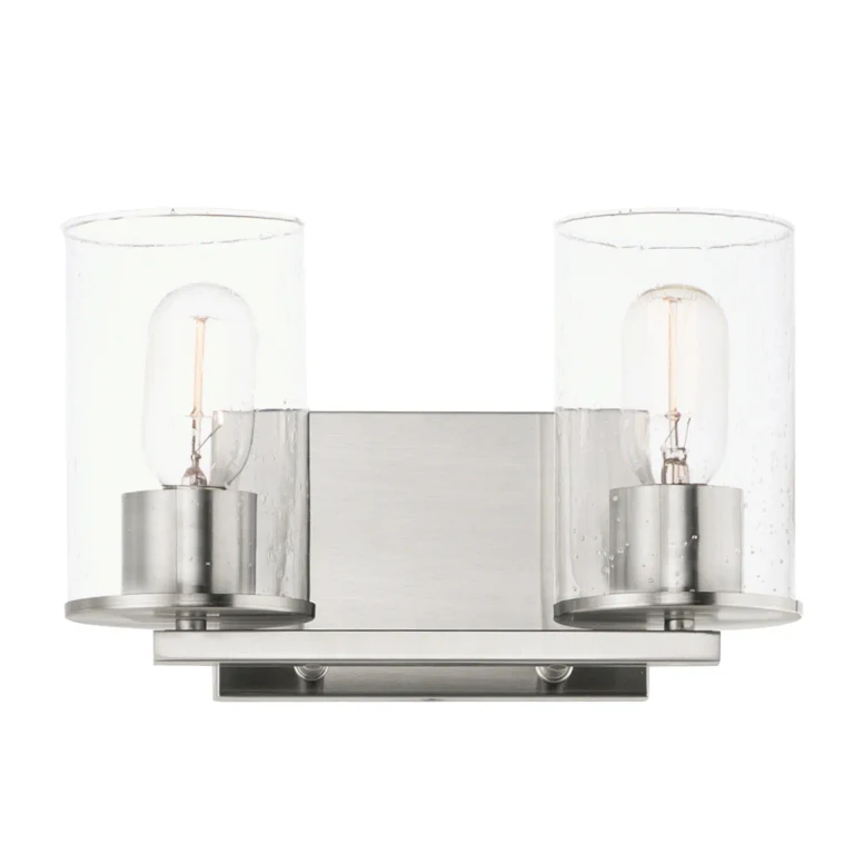Satin Nickel Two Light Bath Vanity from the Sleek Collection