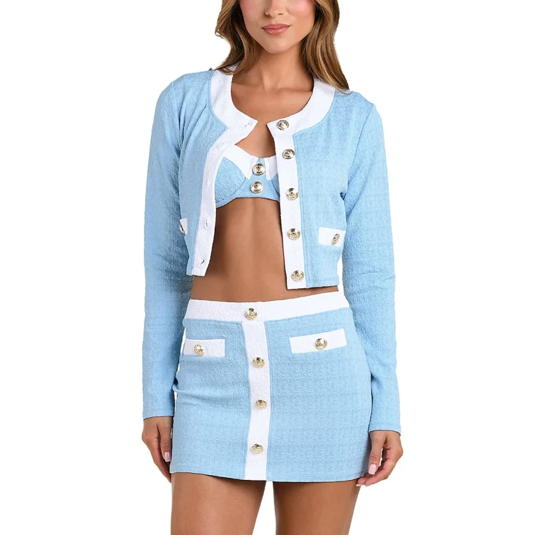 L'Agence Adaline Color Blocked Swim Cover-Up Cardigan