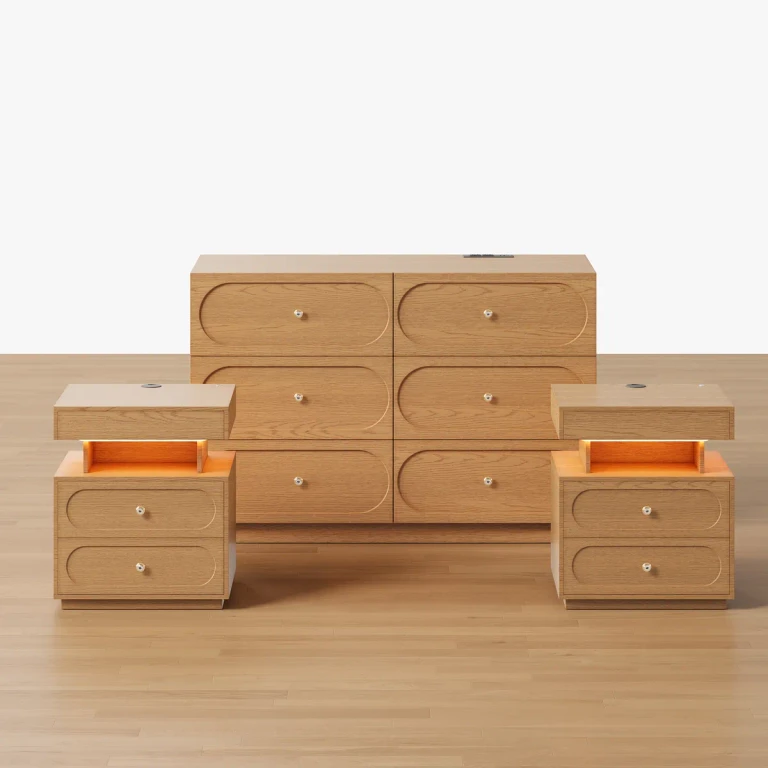 Krila White 6-Drawer Dresser & 2 Smart Nightstands Set