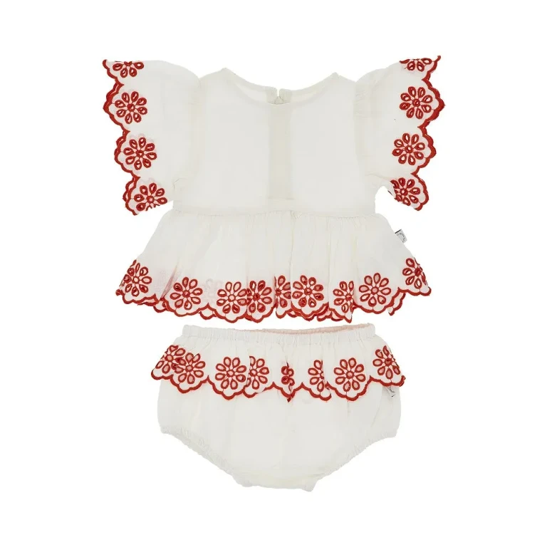 STELLA MCCARTNEY Embroidered linen and cotton two-piece set Kids 6M