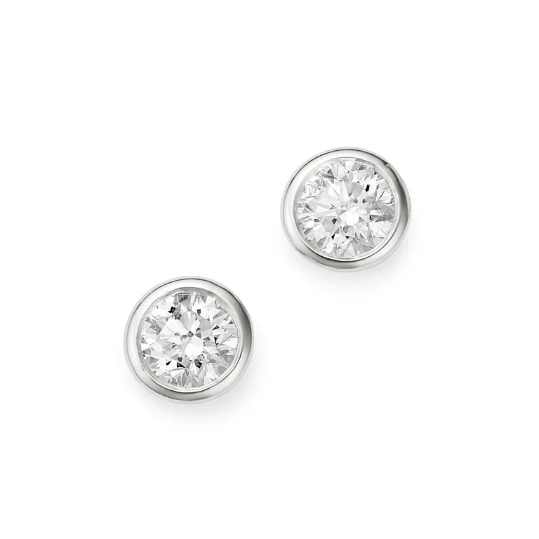 Diamond Bezel Set Stud Earrings in 14K White Gold, 0.75 tcw