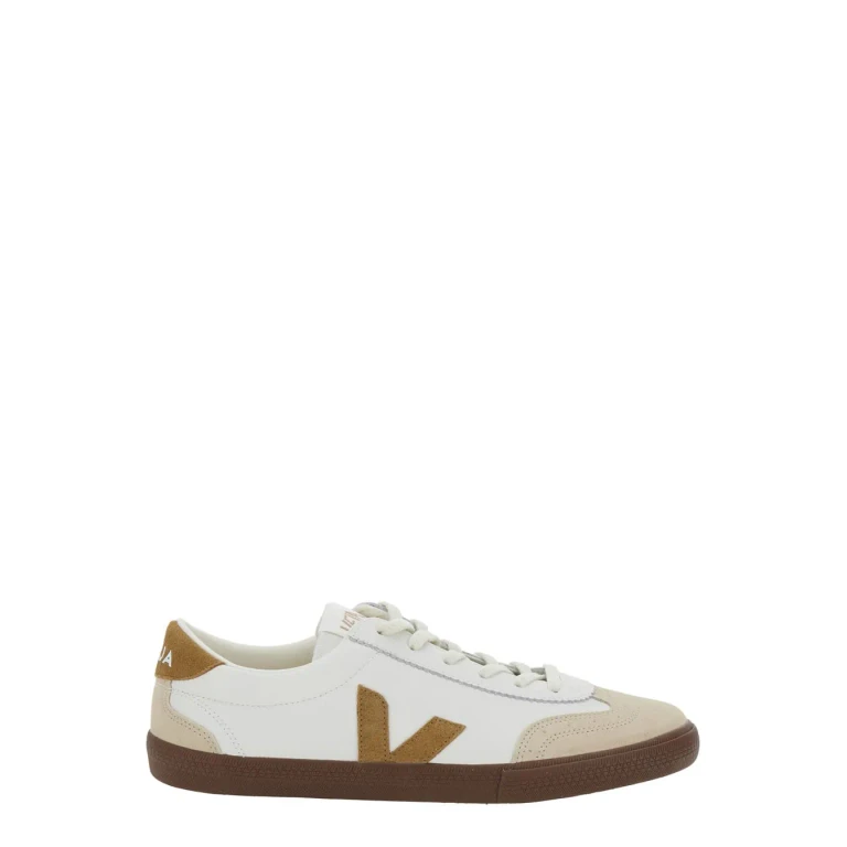 Veja volley White Low Top Sneakers With Contrasting Heel With Logo Lettering And Logo Patch On The Side In Leather Unisex
