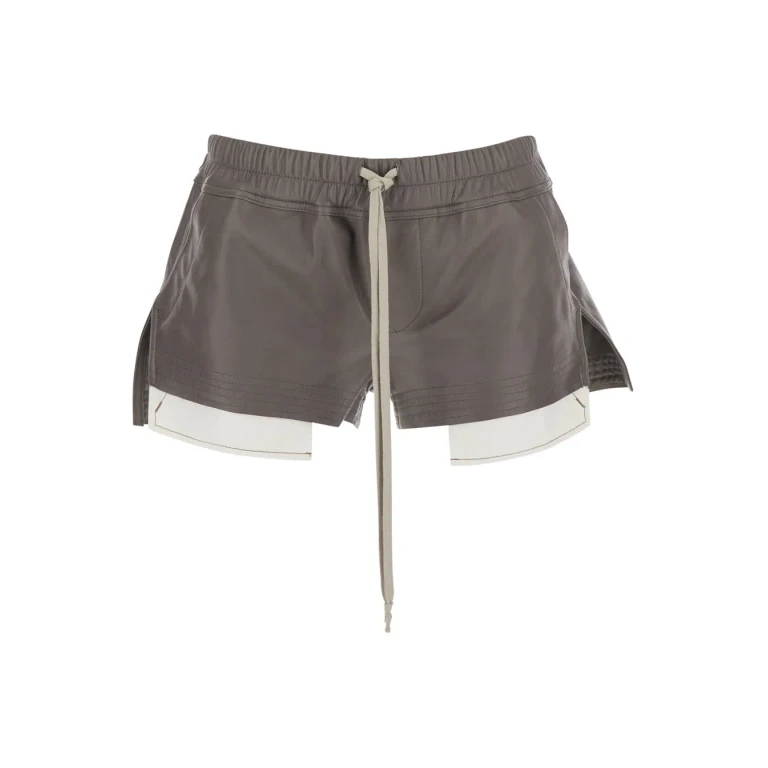 Rick Owens Fog Ecoleather Shorts With Front Drawstring And Leather Vents For Women