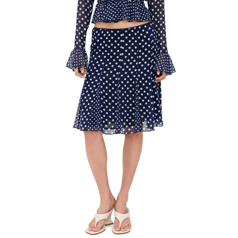 GUIZIO Mixed Godet Paloma Skirt Navy Dot XL
