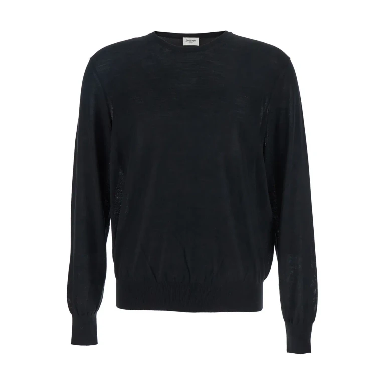 Saint Laurent Black Crewneck Sweater With Cassandre In Cashmere Man