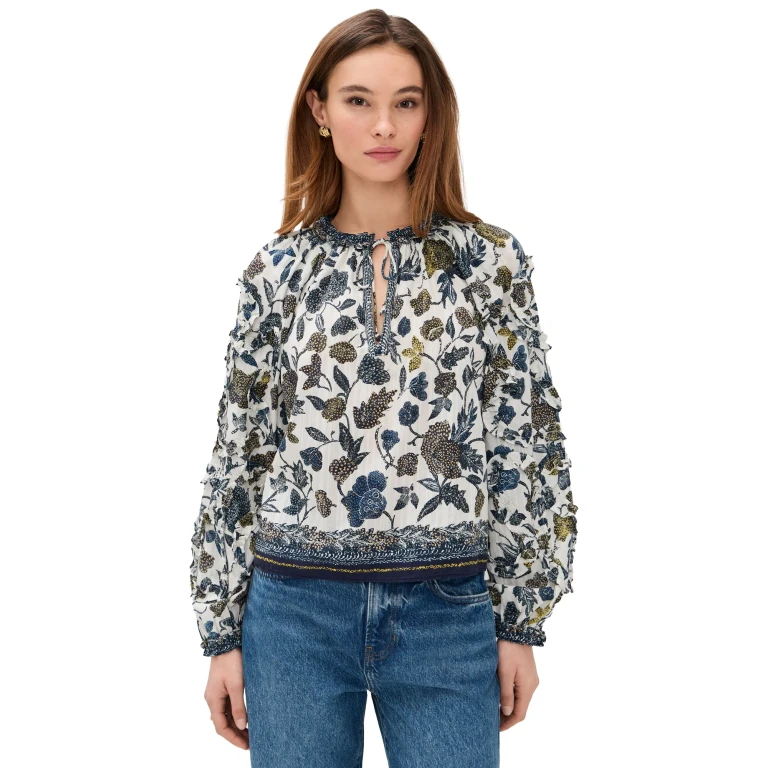 Ulla Johnson Azrou Cotton Long Sleeve Blouse Porcelain 10