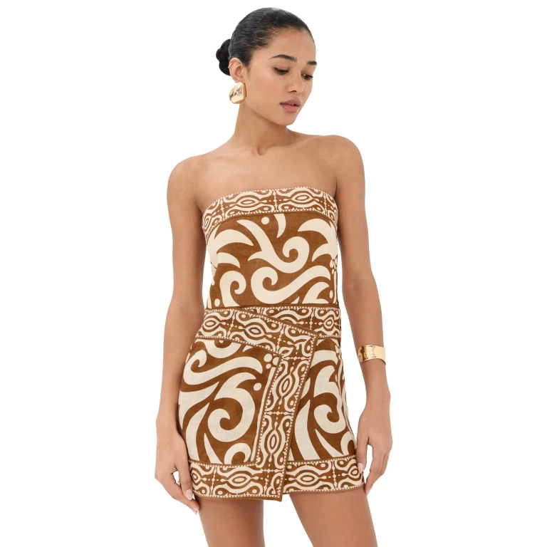 Johanna Ortiz Camel Ecru RaÍz Ritual Mini Dress Camel/Ecru 10