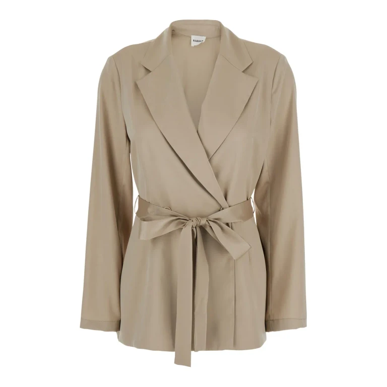 Parosh Double-breasted Jacket With Notched Revers And Front Belt In Beige Tech Fabric For Women