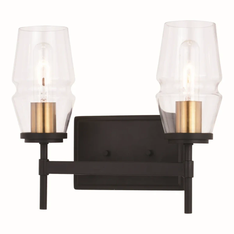 Warren 2-Light Bathroom Vanity Light in Matte Black and Brushed Brass