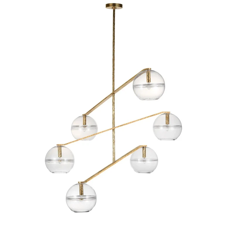 Polished Antique Brass Six Light Chandelier from the Lowing Collection
