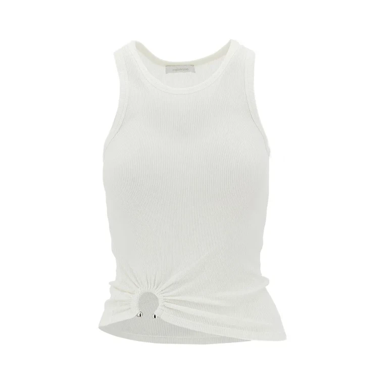 RABANNE Ribbed tank top with piercing detail Woman 36