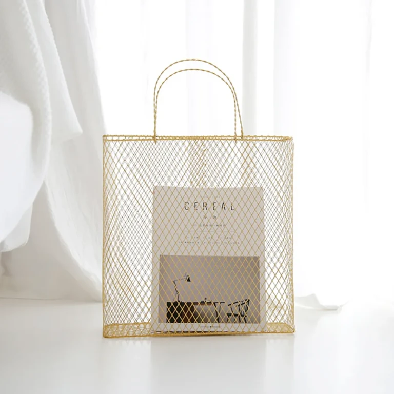 18.9" Gold Modern Metal Magazine Rack with Handle for Bedroom in Metal