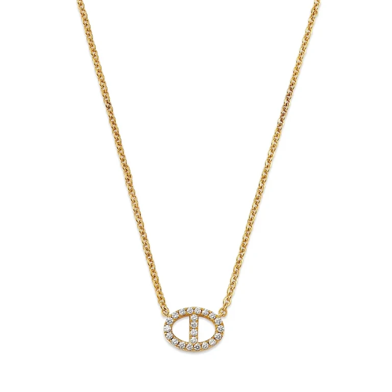 Diamond Mariner Single Link Pendant Necklace in 14K Yellow Gold, 0.2 tcw