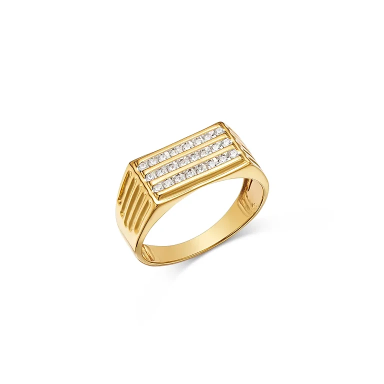 Men's Three Row Ring in 14K Yellow Gold, 0.25 tcw