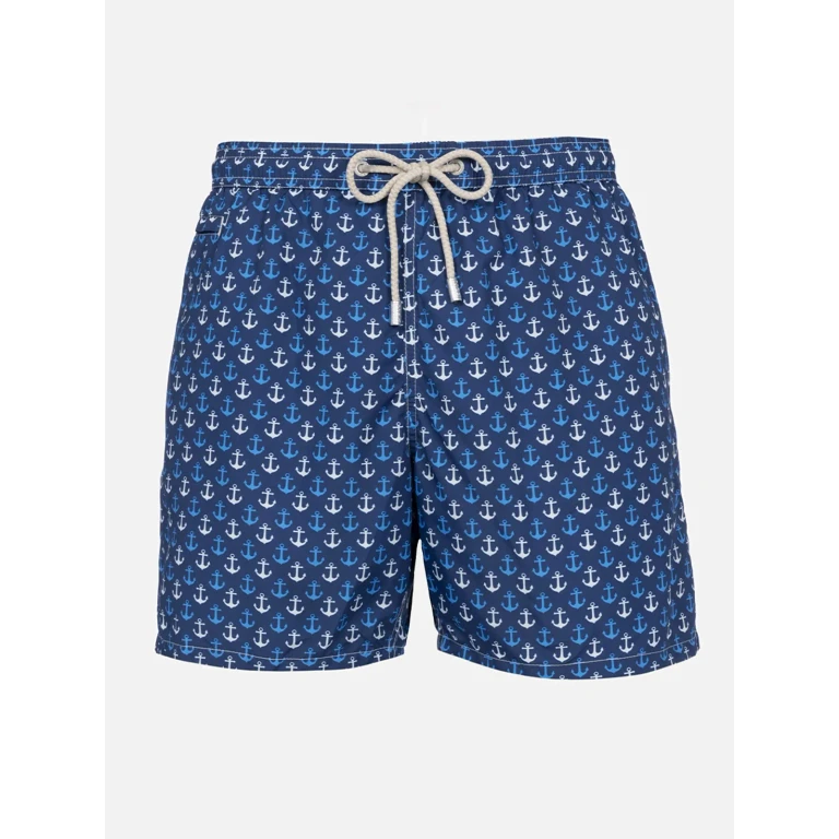 MC2 Saint Barth Lighting Micro Fantasy Blue Anchor Print Swim Shorts