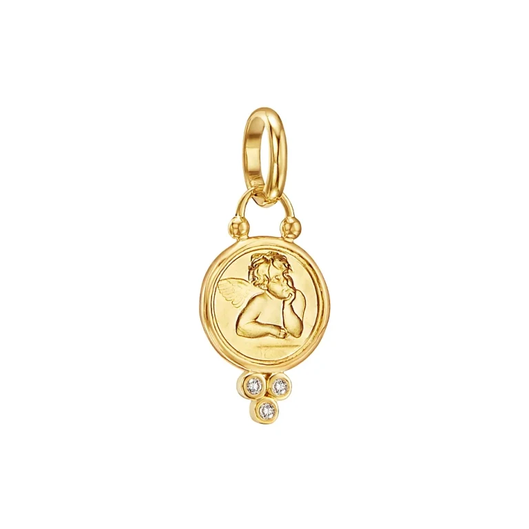 Temple St. Clair 18K Gold 10mm Angel Pendant with Diamonds