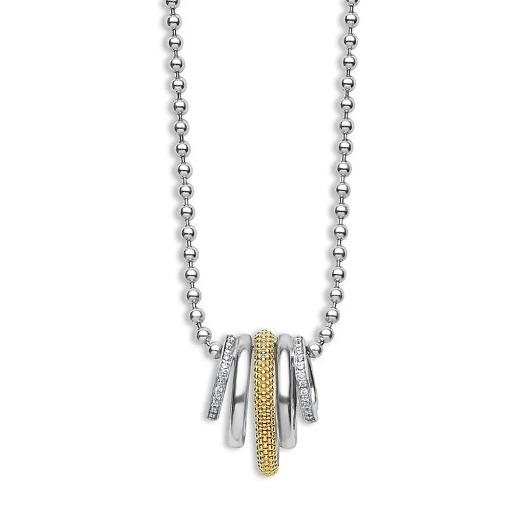 Lagos Two Tone Caviar Lux Five Ring Pendant Necklace with Diamonds, 16-18