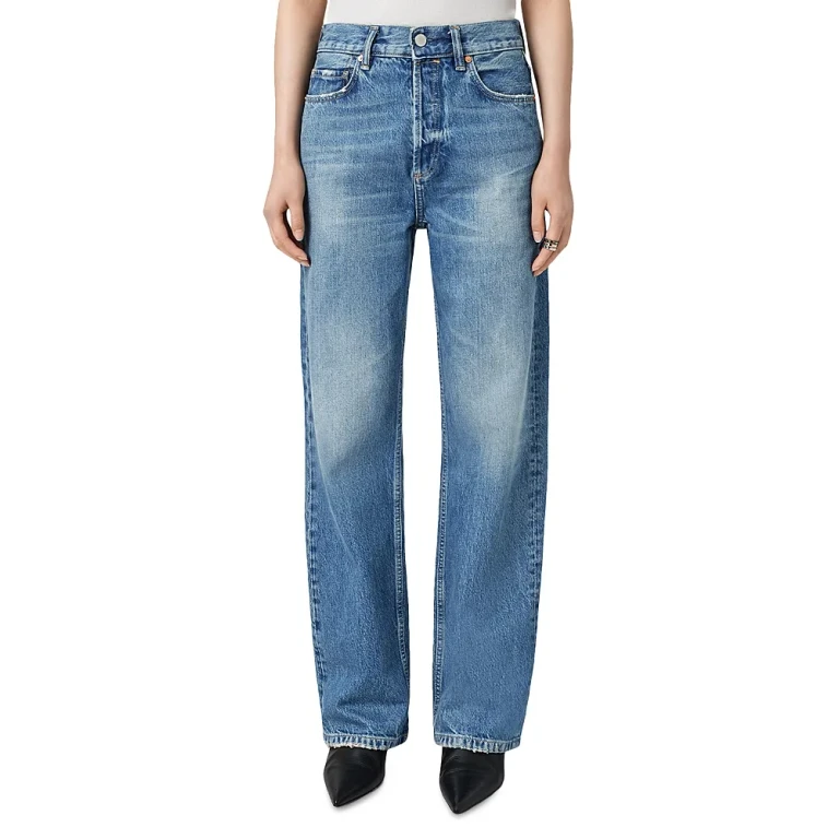 Allsaints Brooklyn High Rise Straight Jeans in Indigo Blue