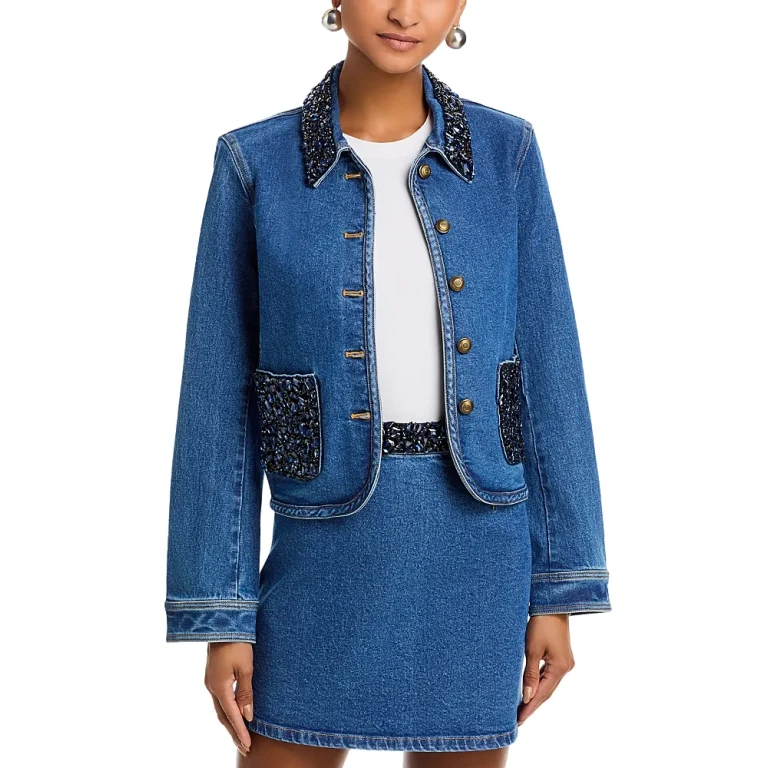 Cinq a Sept Rhinestone Denim Amara Jacket