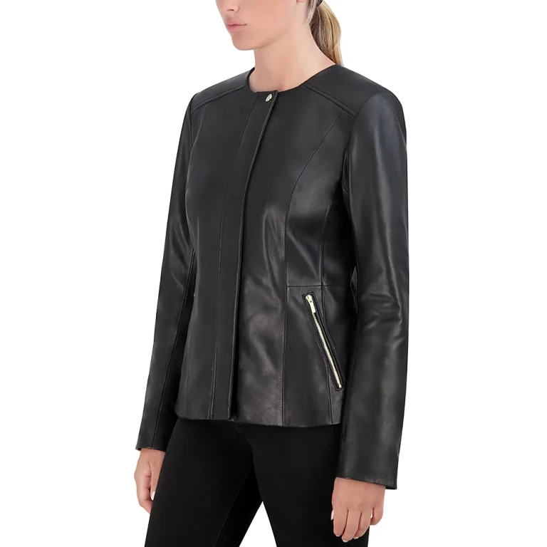 Cole Haan Collarless Leather Jacket