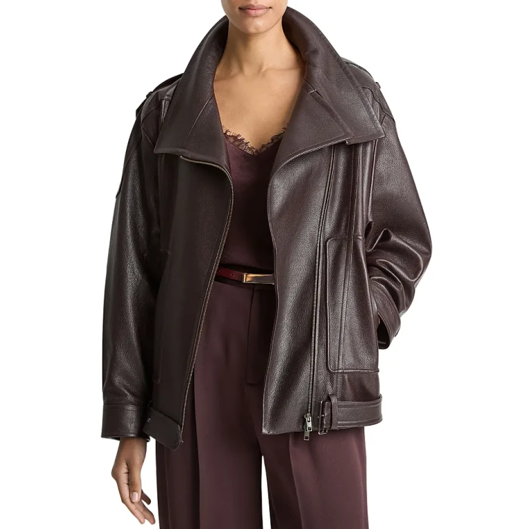Vince Leather Oversized Biker Jacket