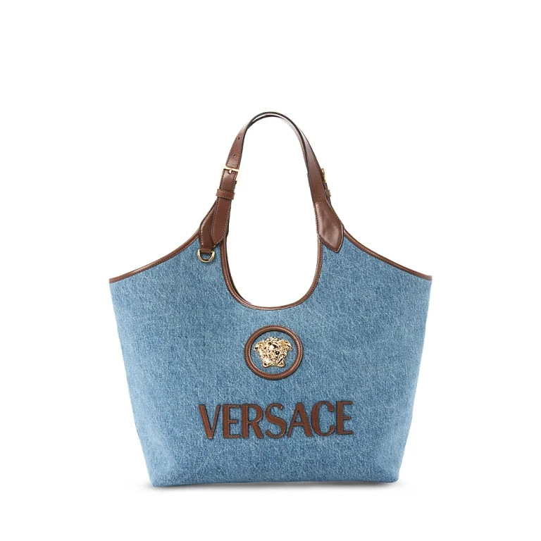 Versace La Medusa Denim & Leather Tote