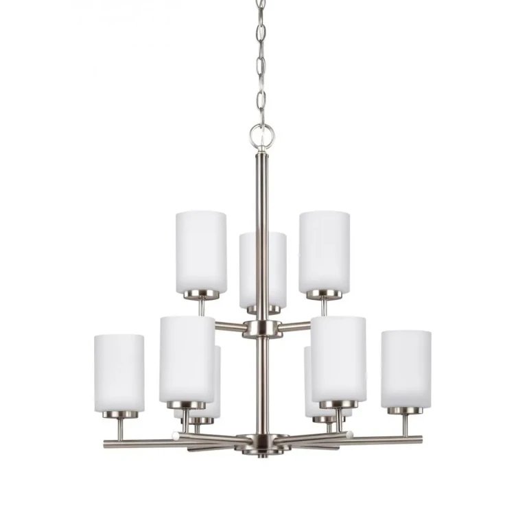 Brushed Nickel Nine Light Chandelier from the Oslo Collection