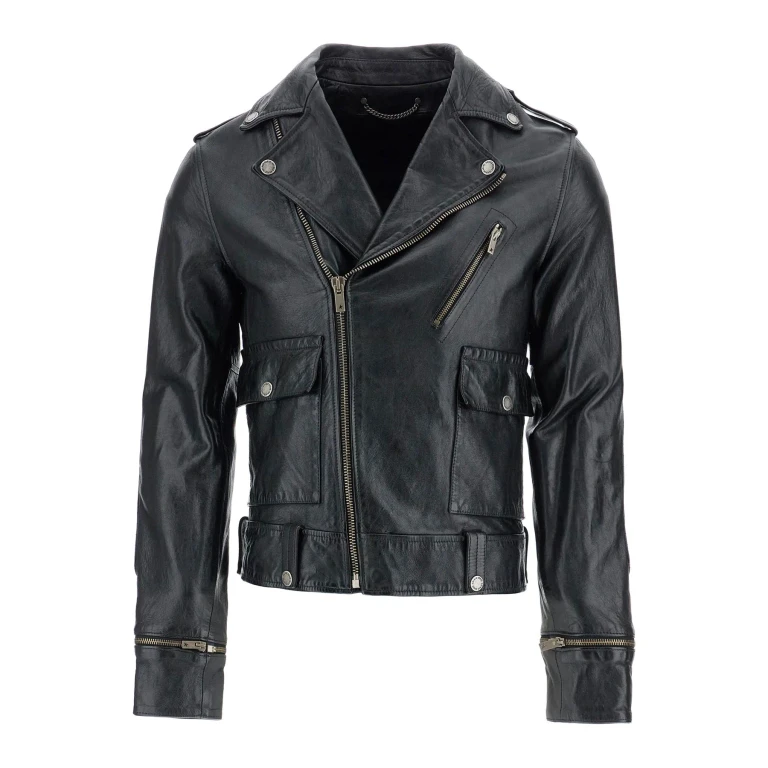 Black Waxed Leather Biker Jacket