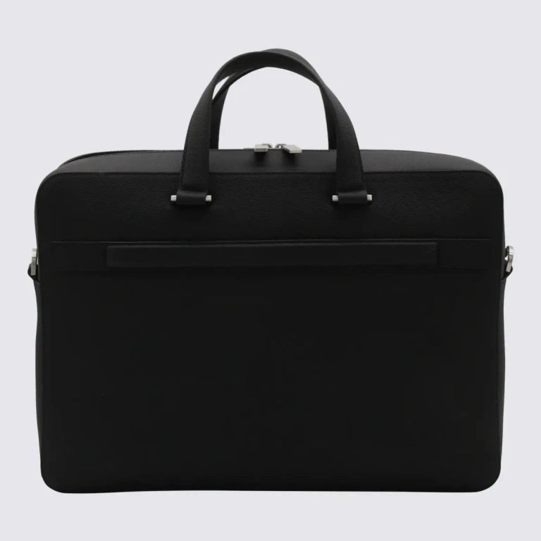 Ferragamo Black Leather Business Gancini Top Handle Bag