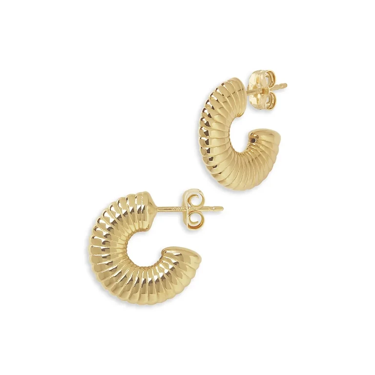 Ridged Small Hoop Earrings in 14K Yellow Gold