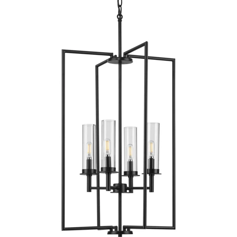 Matte Black Four Light Foyer Pendant from the Kellwyn Collection
