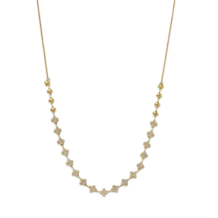 Diamond Clover Cluster Collar Necklace in 14K Yellow Gold, 0.50 tcw