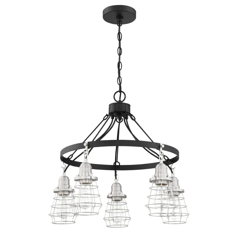 Flat Black Brushed Polished Nickel Five Light Chandelier from the Thatcher Collection