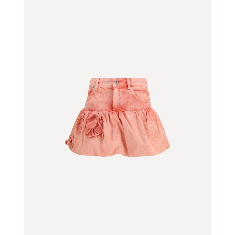 GANNI Mini Bubble Skirt in denim with appliqué roses Female 36