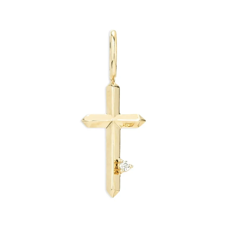 Adina Reyter 9K Yellow Gold Diamond Cross Charm Pendant