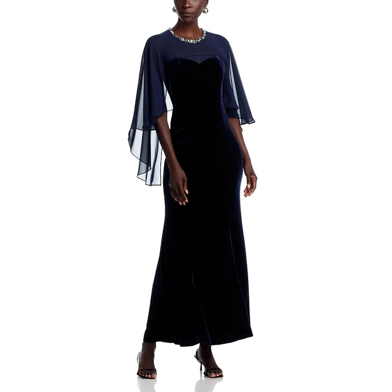 Eliza J Embellished Neck Cape Mermaid Gown