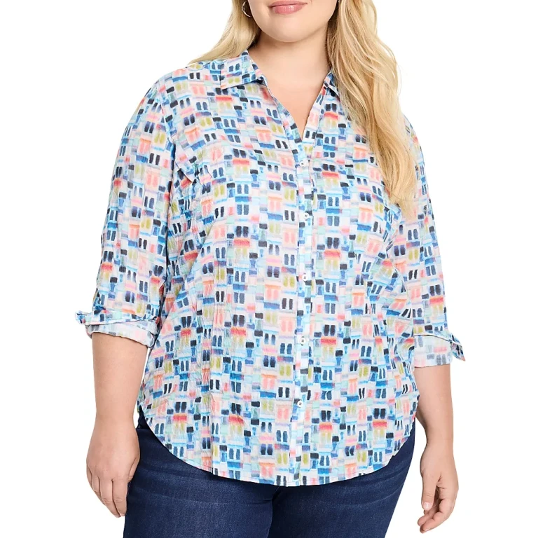 Nic+Zoe Plus Portofino Printed Boyfriend Shirt