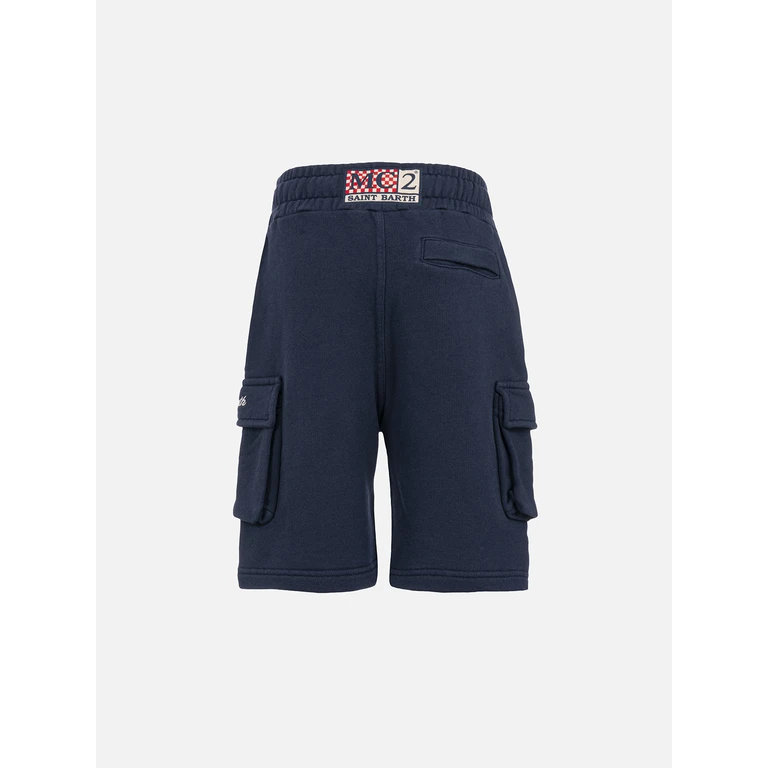 Mc2 Saint Barth Boy Navy Blue Cargo Short Pants Cargy